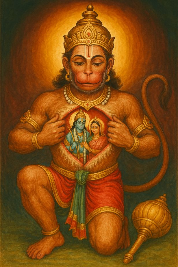 Lord hanuman tearing his 