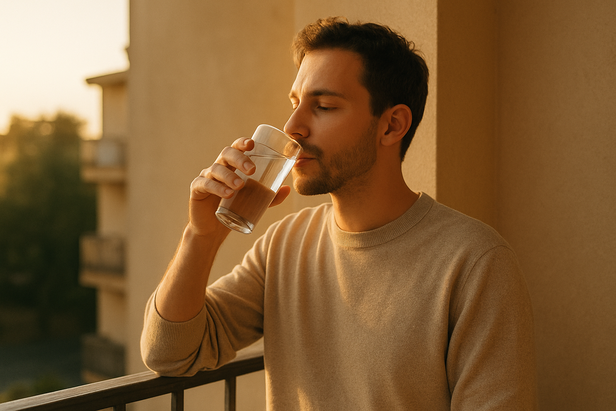 Person sipping water in s