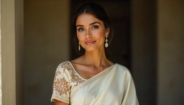 Woman wearing a plain sar