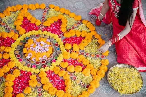 Rangoli made of flowers