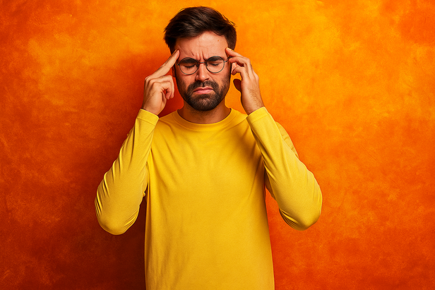 Person holding head panic
