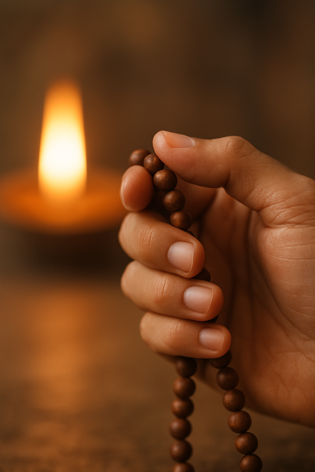 Person holding a mala