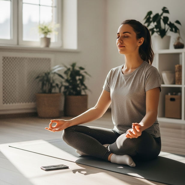 woman meditating with pho