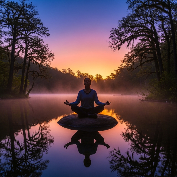 person meditating in natu
