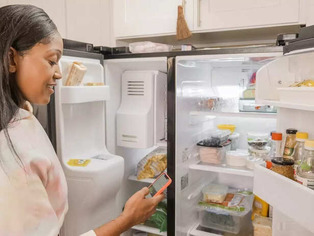 Woman keeping food in fridge