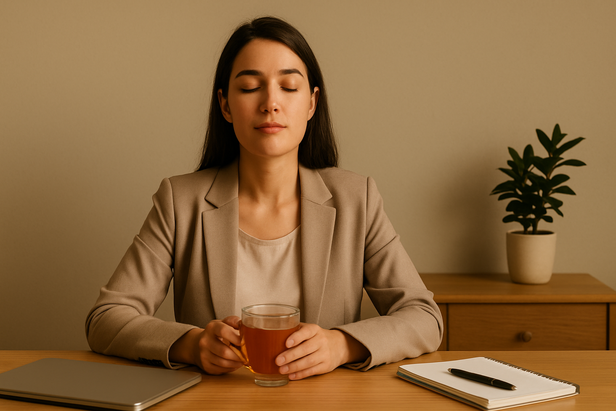 Woman trying to balance work and mind