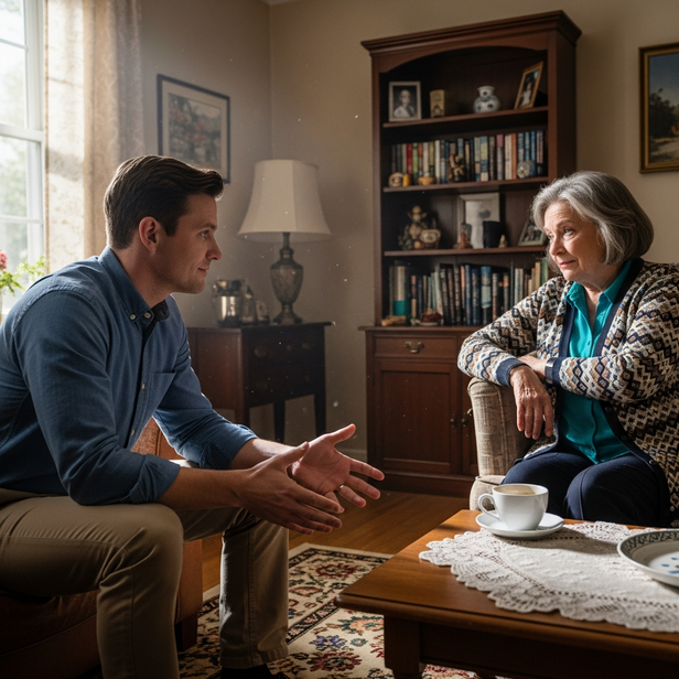 man setting boundaries with mother